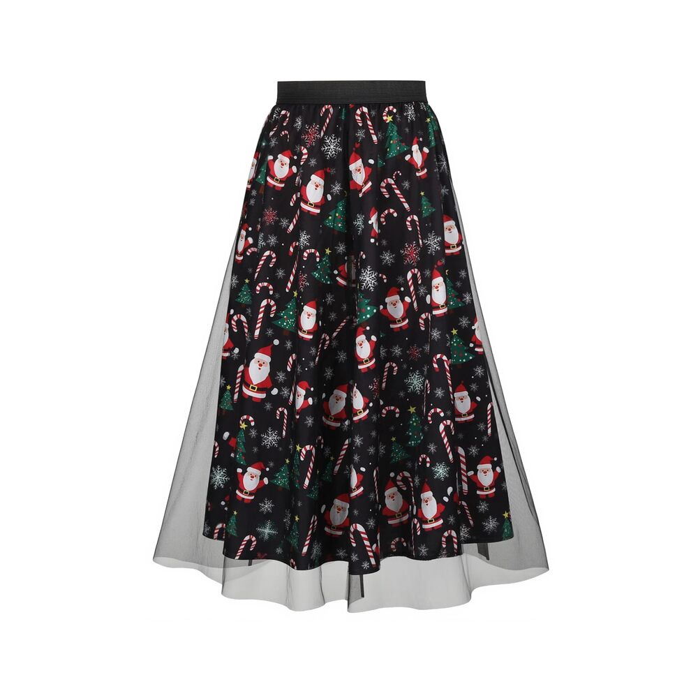 7594 Christmas Tulle Skirt Santa Claus Tulle Skirt Elastic Waist Double